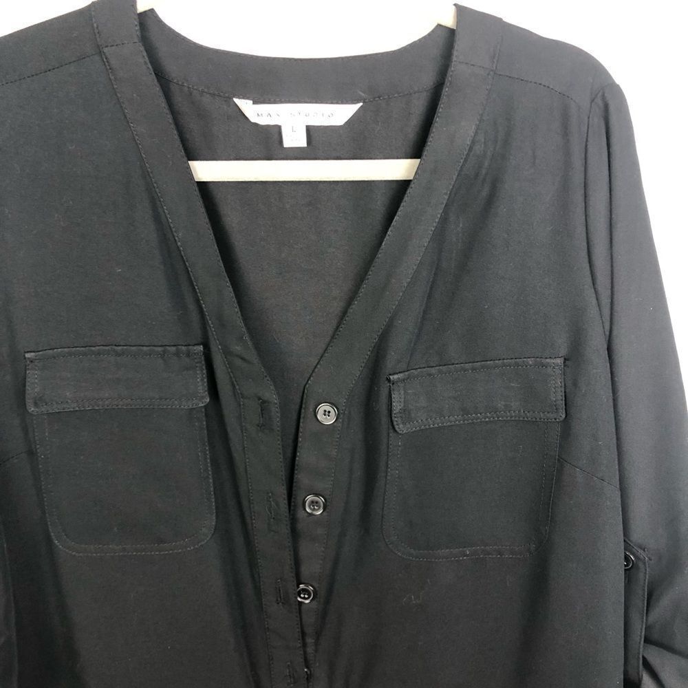 Max Studio | Drawstring Waist Button Front Dress L - image 3